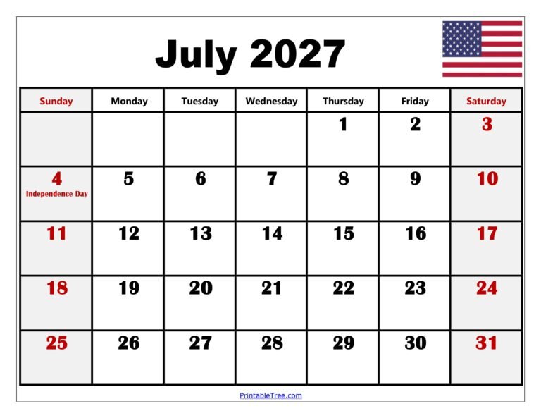 July 2027 Calendar with Holidays