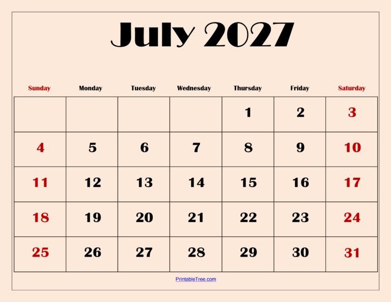 July 2027 Calendar with Light Pink