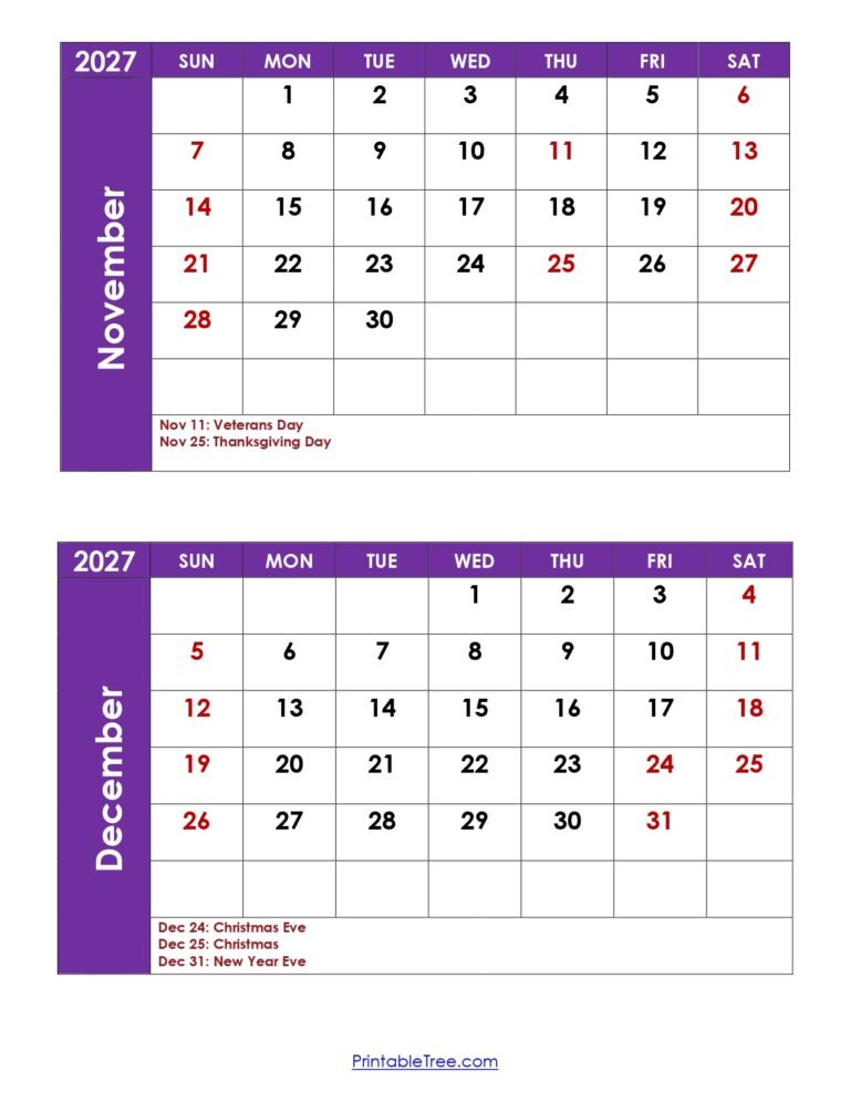 Essential Dates and Planning Guide for November and December 2027 34 November and December 2027 Calendar with Holidays 1