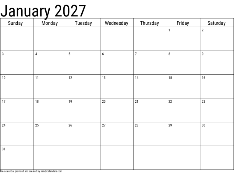 Printable Calendar 2027 January 19 2027 january calendar 8