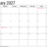 2027 january calendar with holidays 1