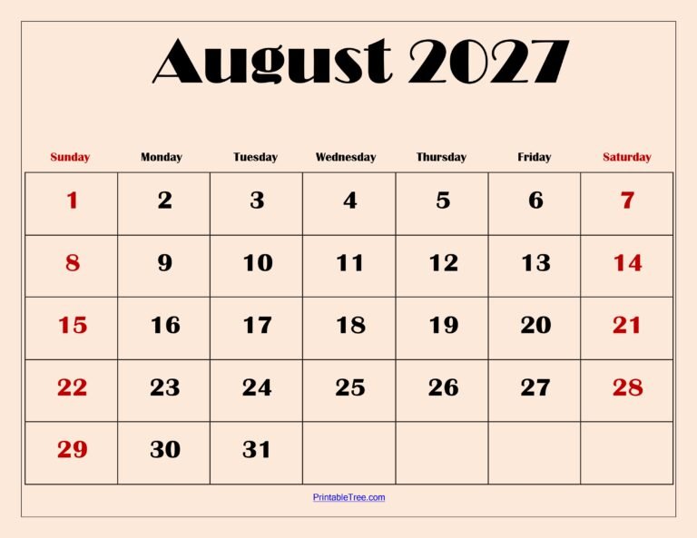 August 2027 Calendar with Light Pink 2