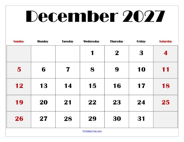 December 2027 Blank Printable Calendar