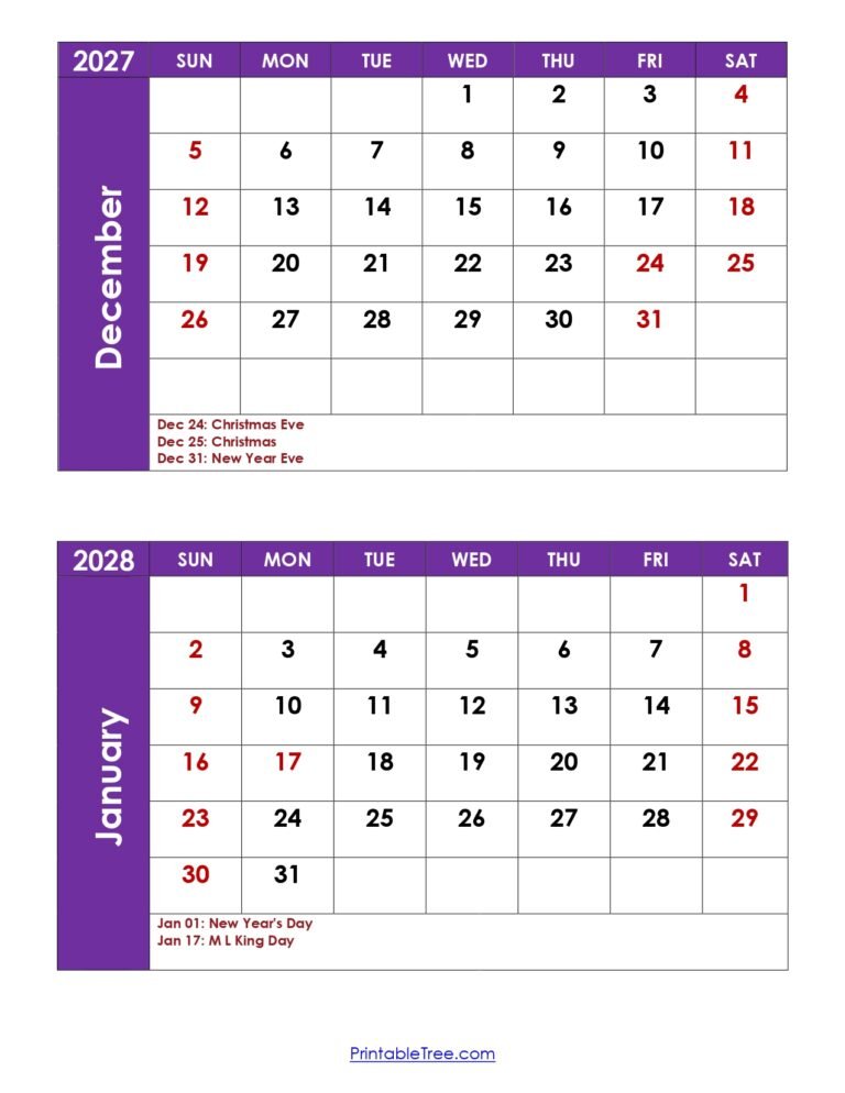 Ultimate Planner: Your Comprehensive December 2026 to January 2027 Calendar Guide 38 December 2027 and January 2028 Calendar with Holidays