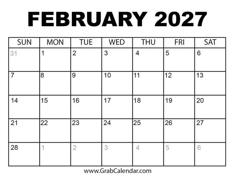 Download Your Free February 2027 Printable Calendar for Easy Planning 6 February 2027 Calendar 1