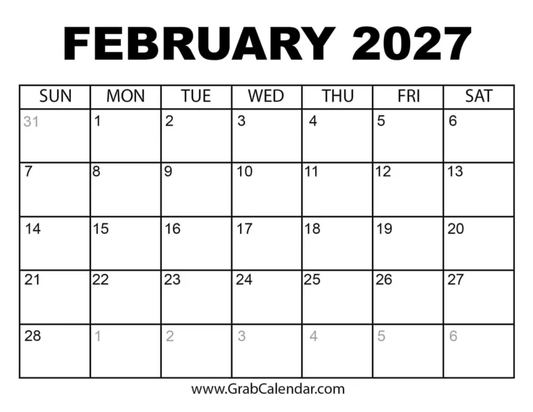 February 2027 Monthly Planner and Important Dates Calendar 32 February 2027 Calendar