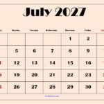 Calendar Month Of July 2027 34 July 2027 Calendar with Light Pink 3