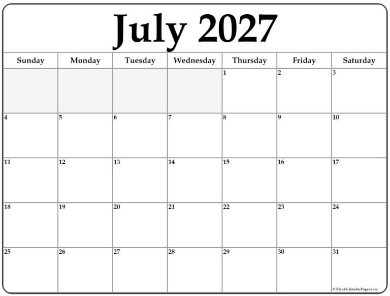 Free July 2027 Calendar Printable 11 July 2027 calendar b4 1