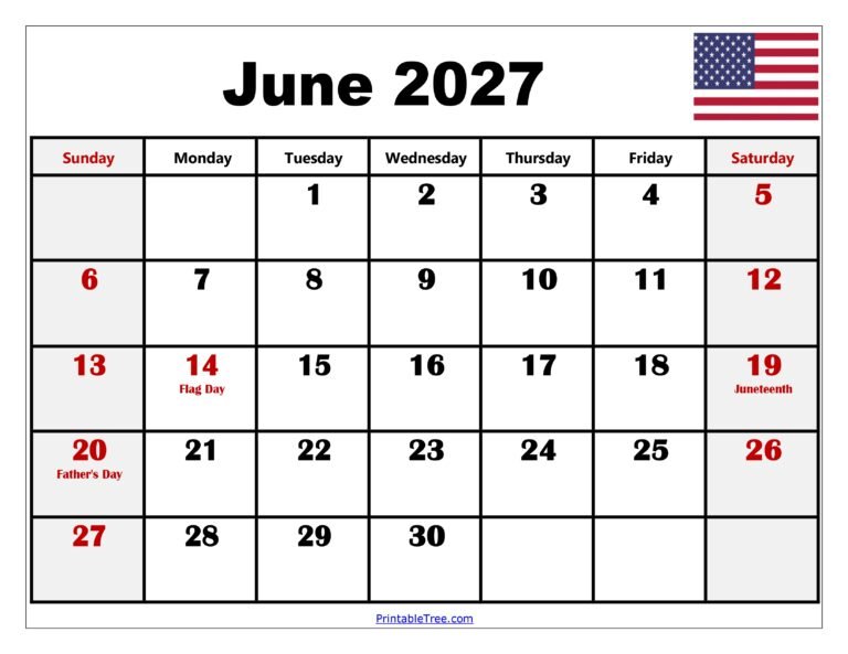 June 2027 Calendar With Holidays Printable 5 June 2027 Calendar with Holidays