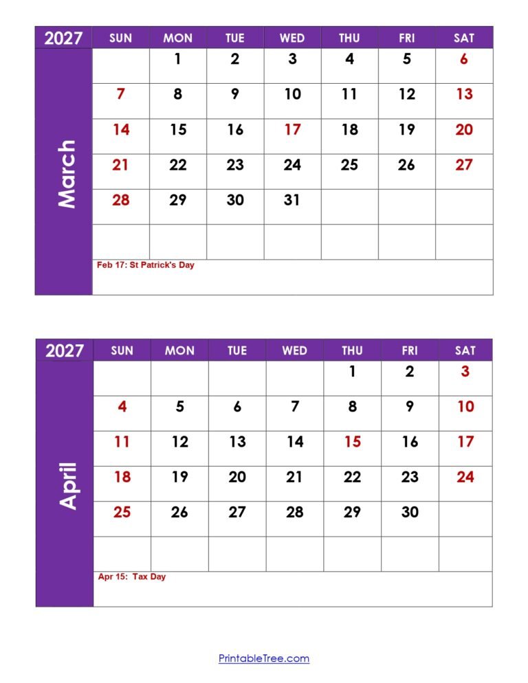 March And April Calendar 2027 29 March and April 2027 Calendar with Holidays 1