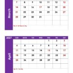 March and April 2027 Calendar with Holidays