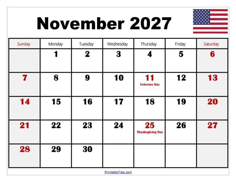 November 2027 Calendar with Holidays 6