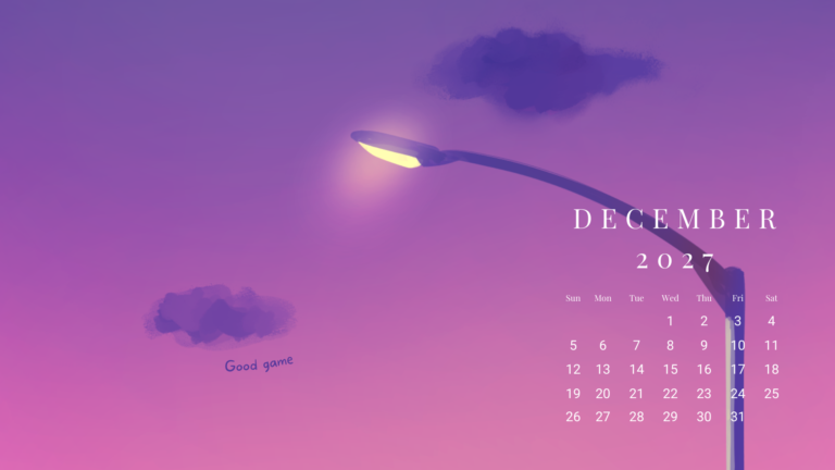 Purple Good Game Sunset Scene Gaming December 2027 Calendar Wallpaper