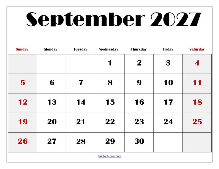 September 2027 Blank Printable Calendar 5