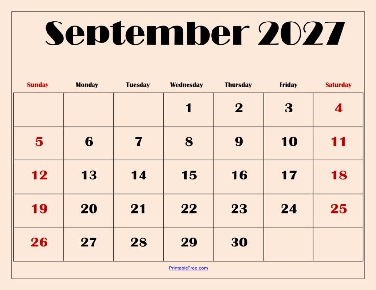 September 2027 Calendar with Light Pink 2