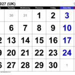 april 2027 calendar uk