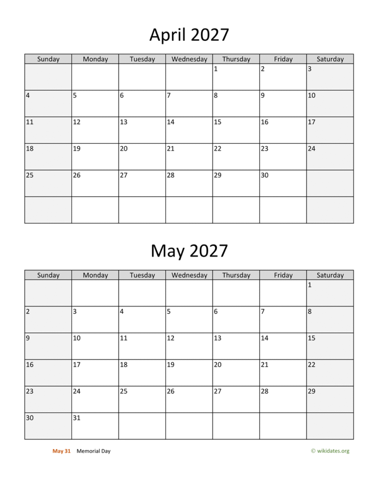 Comprehensive April and May 2027 Calendar Overview for Planning and Scheduling 23 april may two months 2027 calendar vertical
