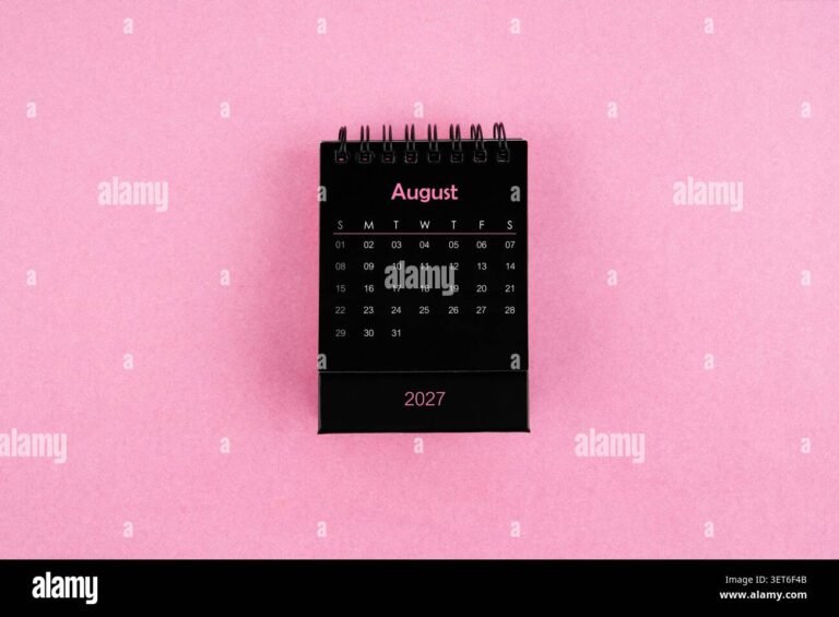black calendar for august 2027 year on pink background 3ET6F4B