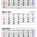 calendar february march april 2027 1