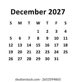 december 2027 monthly calendar design 260nw 2653594865