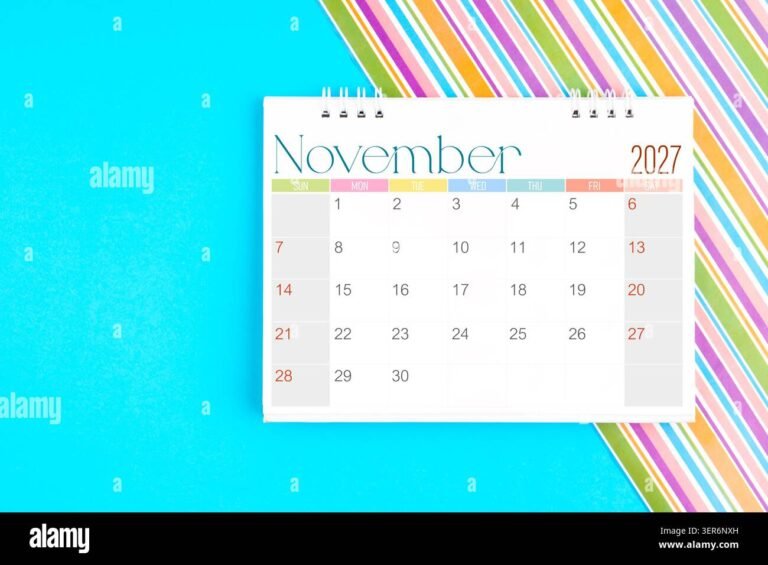 desk calendar for november 2027 for planning on colorful background 3ER6NXH