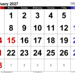february 2027 calendar large numerals 1