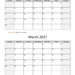 february march two months 2027 calendar vertical