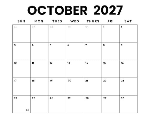 October 2027 Monthly Planner Printable for Easy Scheduling 20