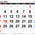 january 2027 calendar large numerals