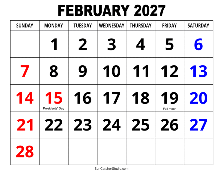 Your Complete February 2027 Calendar Overview and Important Dates 27 large print february 2027 calendar fefeff fefefe